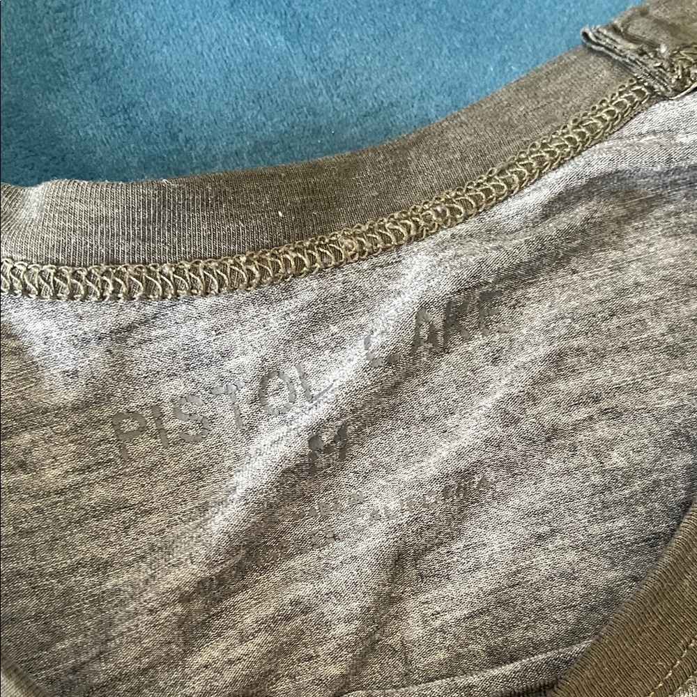 Heather Gray Raglan Tee with Olive Trim - Picture 2 of 2